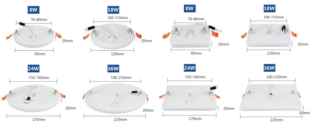 18W SMD2835 Indoor Slim Round LED Solar Square Round Panel Lamp Recessed Aluminum Ceiling Adjustable Downlight Panel Light