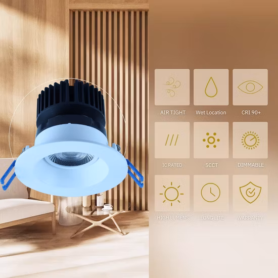 Faretto da incasso a soffitto COB da incasso a soffitto da 55 mm con taglio intelligente per bagno, camera da letto, quadrato, rotondo, LED, illuminazione commerciale per interni, faretto da incasso